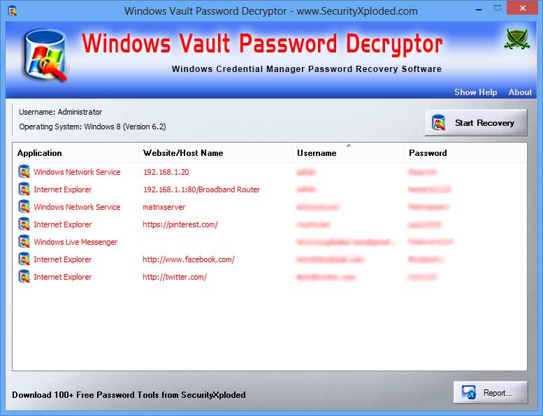Free Password Recovery and Scanner Tool Windows Vault Password Decryptor Free download software